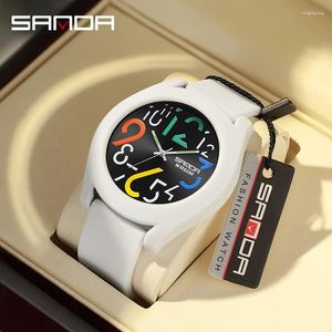 Wristwatches Sanda Men'S Watch Silicone Strap Waterproof Creative Simple Girls 'Watch 2024 Fashion White Casual Quartz Clock 9021