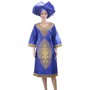 Ethnic Clothing African Dresses For Woman Baizn Riche Embroidery Middle Dress With Scarf
