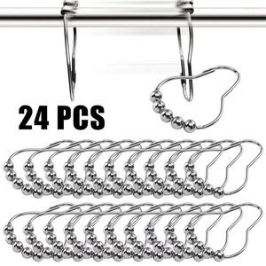 Shower Curtains 24pcs Stainless Steel Curtain Hook Bath Rollerball Rings Polished Satin Ball Accessories