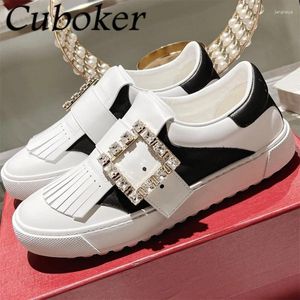 Casual Shoes Fashion Square Crystal Sneakers Frauen echtes Leder flacher Kausal Damen Spring Trainer Runners weiblich