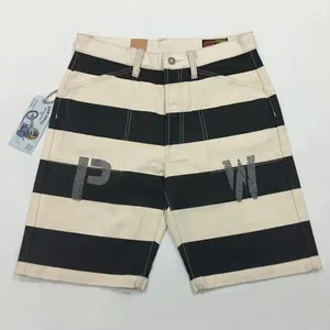 Shorts masculinos Bob dong prisioneiro de estampa de guerra 16oz canvas pretas listras brancas calças homens