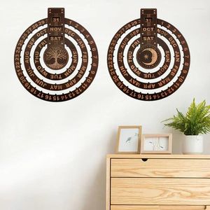 Party Decoration Perpetual Calender Home Woode Creative Round Rotating Table Decorative Pendant