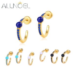 Earrings ALLNOEL Open Hoop Stud Earrings for Women 925 Silver Sterling Inlaid C Round Lapis Lazuli Onyx Turquoise Gold Fine Jewelry Gifts