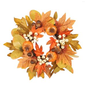 Decorative Flowers Thanksgiving Candle Holder Simulation Pumpkin Wreath Wall Hanging Sign Ornaments 30CM Round Flower Autumn