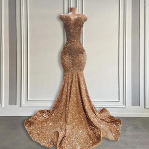 Party Dresses Sparkly Brown Diamond Long Prom For Black Girl Luxury Beads Rhinestone Gold Sequin Mermaid Gowns 2024