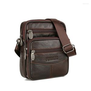 Bolsas de armazenamento Couro vintage para homem genuíno bola crossbody masculino casual ombro único masculino para homens pequenos mensageiros