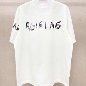 Margiala style MM6 hand drawn sketch digital print loose fitting pullover short sleeved mens T-shirt womens top couple