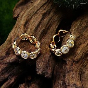 Hoop Earrings CAOSHI Stylish Gold Color Circle For Women Brilliant Zirconia Jewelry Daily Life Versatile Fashion Accessories Gift