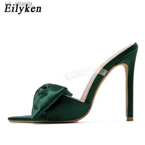 Elbise Ayakkabı Moda Tasarımı Kelebek-düğüm Kadın Terlik PVC Şeffaf Ayak Tip Stiletto Yüksek Topuklu Yeşil Sandallar H240403iscz