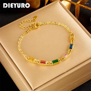 CHARM BRACELETS Dieyuro 316L Paslanmaz Çelik Renkli Kristal Zirkon Bilezik Kadınlar Moda Fashion Fine Bangles solmayan Mücevher Hediyesi