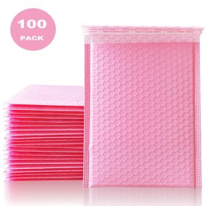 Väskor 100 datorer holografiska postrosa Pink Mailer Poly Bubble Padded Mailing -kuvert för förpackning Självförsegling Bubbla Bubble Padding