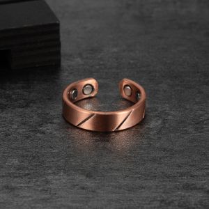 Vinterly Pure Copper Magnetic Rings Lines Adjustable Vintage 6mm Open Cuff Jewelry Wedding Bands Resizable Finger Metal Soft