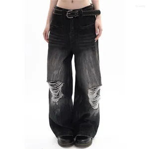 Women's Jeans 2024 Black Pants Y2k Baggy Streetwear High Waist Ripped Harajuku Casual Denim Wide Leg Fashion Trousers Summer