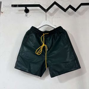 Men's Shorts Mens Rhude Arrival Leather High Quality Embroidery Oversize Men Women Drawstring Elastic Tie Beach Casual Black Color 258