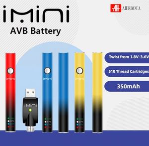 Authentic imini Vape Battery 510 Thread Battery Preheating 380mAh 1.8V-3.6V Variable Voltage USB Charge for 510 Thick Oil Cartridges Tank USA Thailand CZ Germany Vaper