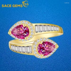 Cluster Rings Sacegems 14k Gold Plated GRA Certified 1CT Pink Moissanite Ring VVS1 Lab Diamond Solitaire for Women Wedding Jewelry Gift