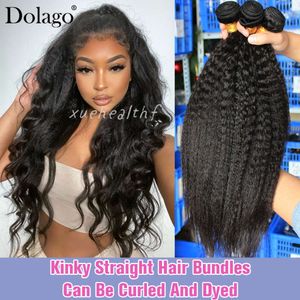 Lace Wigs Kinky Straight Bundles Weave Coarse Yaki Straight Weaving Raw Indian Human Hair Bundles With Closure Hair For Women 230901