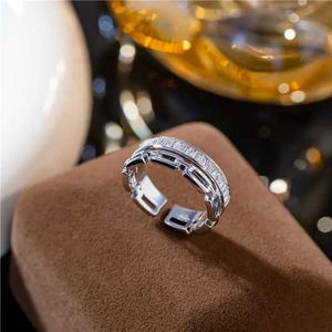 2pcs anéis de casamento zircão anel de camada dupla feminino inseado luminagem de luxo de luxo anéis de dedo aberto jóias femininas modernas