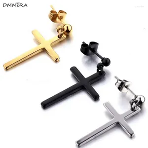 Dangle Earrings Fashion Women Silver Color Gold Black Cross Stainless Steel Religion White Crystal Zircon Drop Brincos Jewelry