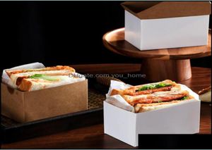 クラフトペーパーサンドイッチラップボックス厚い卵トーストパン朝食パッケージボックスバーガーティータイムトレイドロップ配信2021パッケージP9762266
