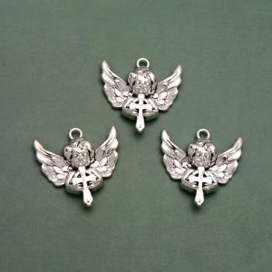 5pcs/Los-32x32mm Antiquitäten Silberschild Engel Wings Charm Cupid Cross Vintage Anhänger für Schmuckzubehör DIY Halskette