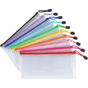 Bags 10 Pack Mesh Zipper Pencil Pouch Pencil Bags Document A6 Size Waterproof Zip File Bags for Organizing Storage