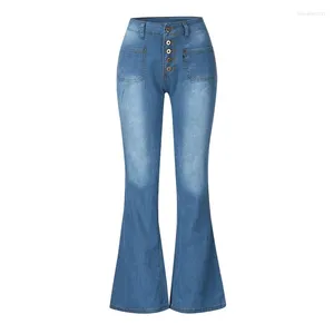 Kvinnors jeans med hög midja denim Bell-Bottom Pants for Women 2024 Spring High-Elastic Slant Slim-Montering Micro-blared