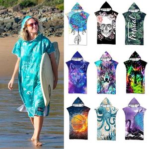 Printed Hooded Beach Towel For Adults Child Quick Dry Swimming Pool Poncho Bath With Cloak Bathrobe 240328