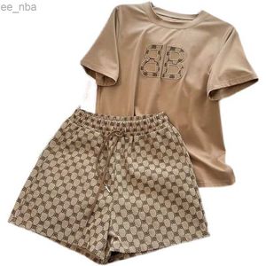 Womens Cotton Tracksuit Set Short Sleeve T-Shirt mit gestickten Buchstaben Sommer Mode zweiteiliger Anzug