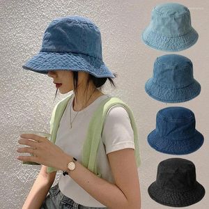 Boinas retro lavadas com caçamba de caçamba de cowboy homens homens largos abere sunhat primavera verão cor de cor sólida jea