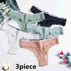 Women's Panties 3-piece thong cotton sexy womens underwear womens underwear low waisted solid color shorts black invisible lace T-stL2404