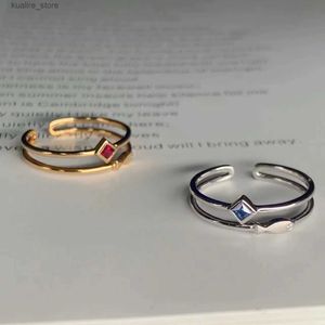 Cluster Rings Simple version double ring red and blue zircon small fish ring open design high-end minimalist style classic matching ring L240402