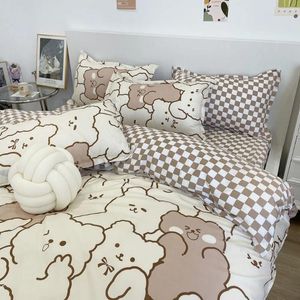 Bettwäsche Sets niedliche Bärenmädchen Kinder Erwachsene Single Twin Volle Kingsize -Bett Flachblatt Kissenbezug Polyester Blumen Bettdecke Abdeckung Set