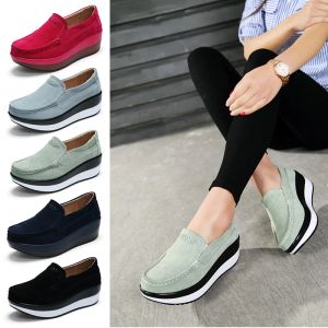 Stiefel 2022 Frauen Flatplattform Slipper Damen Elegant Wildleder Leder Moccasins Schuhe Frau aus Moccasin Damen Blue Casual Casual Casual