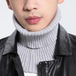 Men Knitted Fake Collar Scarf Ribbed Elastic False Collar Winter Warm Cycling Windproof Collar Ruffles Detachable Wrap Scarf