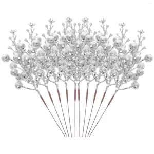 装飾的な花10 PCSクリスマス模倣ベリー偽ベリー人工キラキラ花柄の装飾フィラーステムフォームピックネイビー