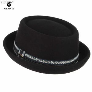Wide Brim Hats Bucket GEMVIE 100% Wool Felt Pig Meat Pie Cap Womens Skin Curved Hat Unisex Autumn and Winter Fedora yq240403