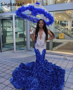 Sukienki imprezowe Glitter Diamonds Royal Blue Prom Sukienka 2024 Krzyki Kryształki Crinestones cekin suknia urodzinowa