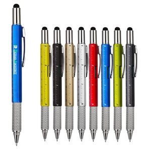 Luxury Metal Multi-Tool Ball Point Pen 6 i 1 Pekskärm Bal Point Pen med Ruler Gradienter skruvmejsel