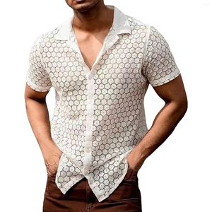 Herr t -skjortor knappblus manlig spets kortärmad skjorta med avslappnad ihålig långärmad aktiv topp