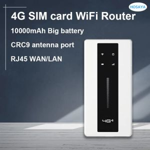 4G SIMカードWiFiルーター10000MAHビッグバッテリーLTEモデムトラベルポケットMIFIホットスポットRJ45ポートCRC9アンテナポータブルWIFI