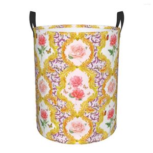 Laundry Bags Dirty Basket Pink Roses And Butterflies Folding Clothing Storage Bucket Toy Home Waterproof Organizer