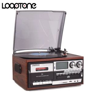 Högtalare Looptone 3 Speed ​​Vinyl Record Player Vintage Turntable BluetoothCompatible CD Cassette Player Högtalare AM/FM Radio USB Recorder