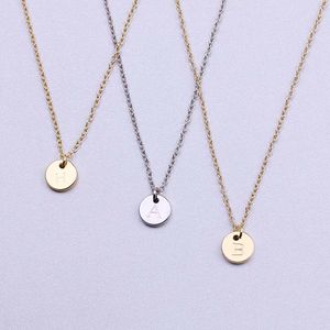 26 Letters Initial Necklace Silver Gold Color Disc Necklace Alphabet Women Kolye Collier Friends Family Letter Necklace Jewelry Wholesale