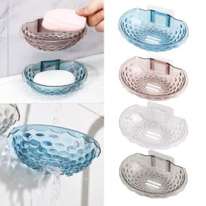 Wall Mounted Soap Dish Drain Acrylic Soap Holder Self Adhesive Soap Sponge Dish Bathroom Accessories Household Supplies