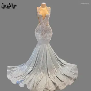 Abiti per feste Luxury Mermaid Prom 2024 Sexy Sheer Neck Bribly Rhinestone Black Girl Dress Abito di gala lunghi