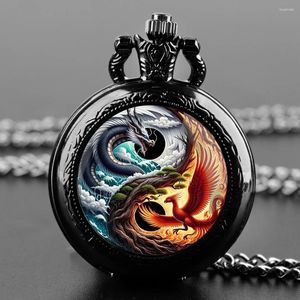 Relógios de bolso Mysterio Phoenix Dragon Glass Dome Vintage Quartz Watch Homens Mulheres Pingente Colar Corrente Charme Relógio Jóias Presentes