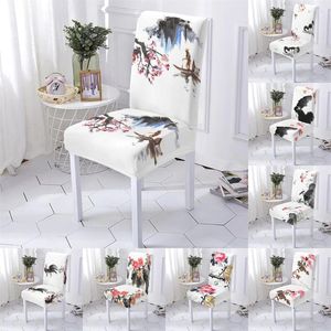 Chair Covers Chinese Style Cover Ink Painting Pattern Elastic Chairs Extensible Home Anti-Dirty Seat