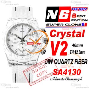 DIW Crystal Quartz Carbon SA4130 자동 크로노 그래프 남성 시계 N6F V2 White Dial Nylon Strap Super Edition 동일한 직렬 카드 Puretime Reloj Hombre Montre Montre Ptrx