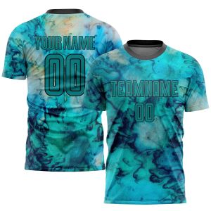 Custom Tie Dye Teal-Schwarz-Sublimation Soccer Uniform Jersey